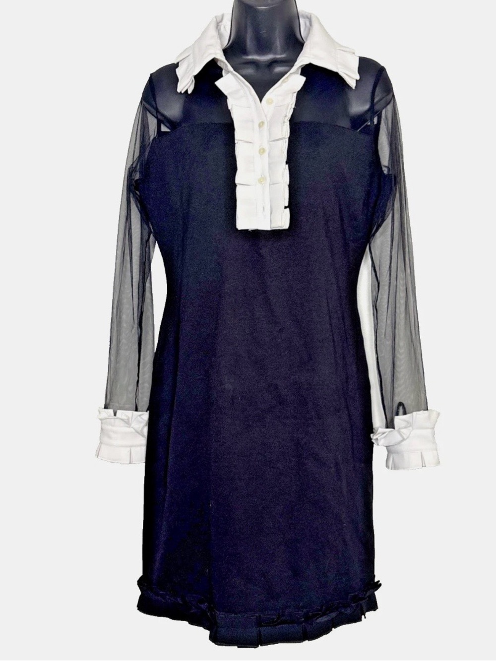 Anne Fontaine Arolo Dress sheath fitted
42 10 US Black Ruffle Collar ponte knit